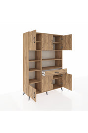 Hyperion Dolap 10 Raflı Tek Çekmeceli 6 Kapaklı 132x44x195 Çam-Çam/Çam