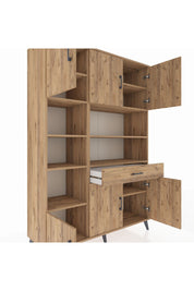 Hyperion Dolap 10 Raflı Tek Çekmeceli 6 Kapaklı 132x44x195 Çam-Çam/Çam