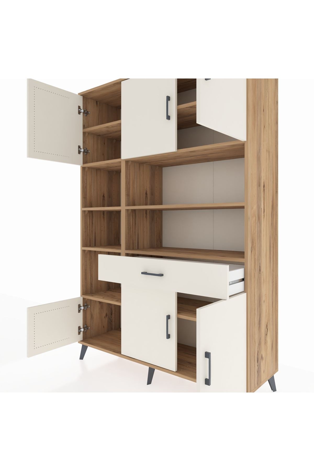 Hyperion Dolap 10 Raflı Tek Çekmeceli 6 Kapaklı 132x44x195 Çam-Aytaşı/Aytaşı