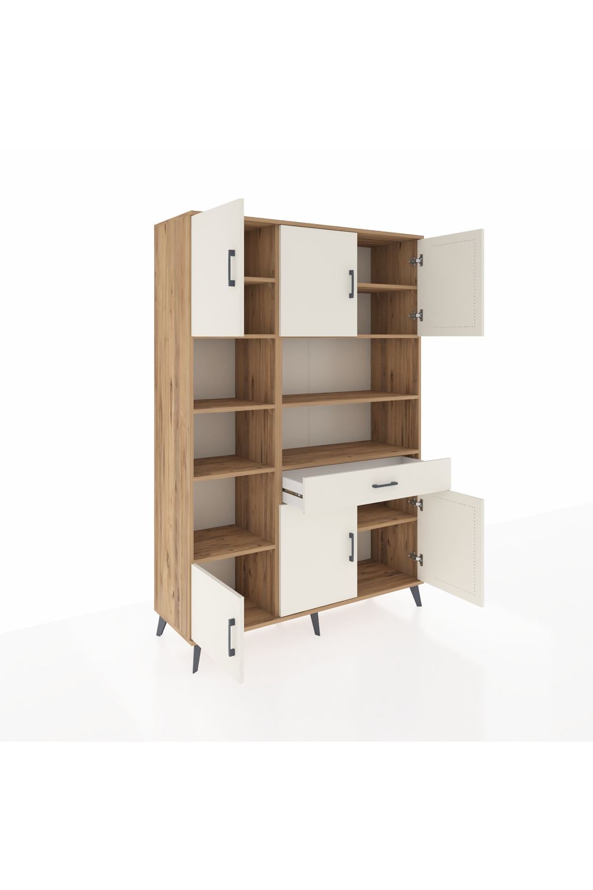 Hyperion Dolap 10 Raflı Tek Çekmeceli 6 Kapaklı 132x44x195 Çam-Aytaşı/Aytaşı