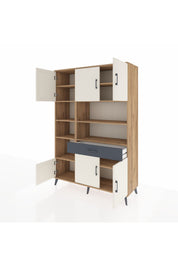 Hyperion Dolap 10 Raflı Tek Çekmeceli 6 Kapaklı 132x44x195 Çam-Aytaşı/Antrasit