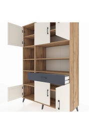 Hyperion Dolap 10 Raflı Tek Çekmeceli 6 Kapaklı 132x44x195 Çam-Aytaşı/Antrasit