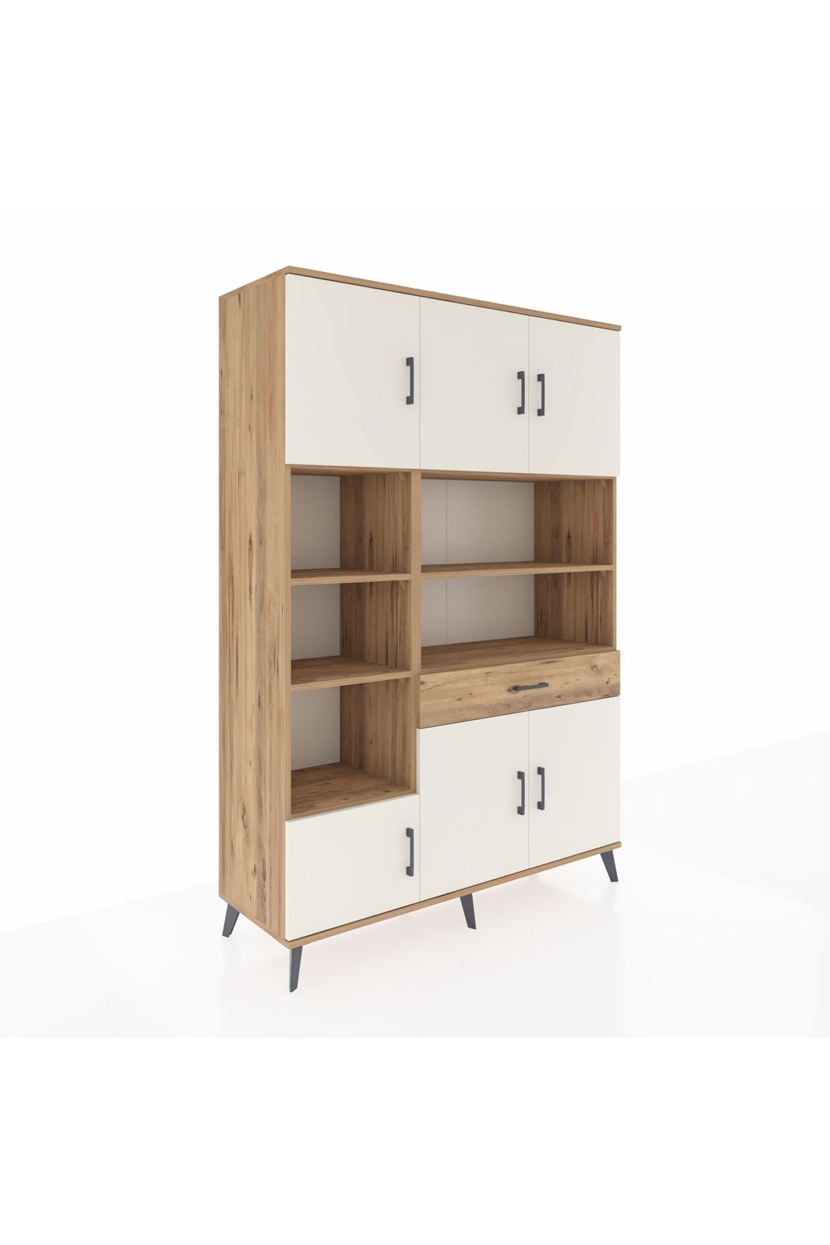 Hyperion Dolap 10 Raflı Tek Çekmeceli 6 Kapaklı 132x44x195 Çam-Aytaşı/Çam