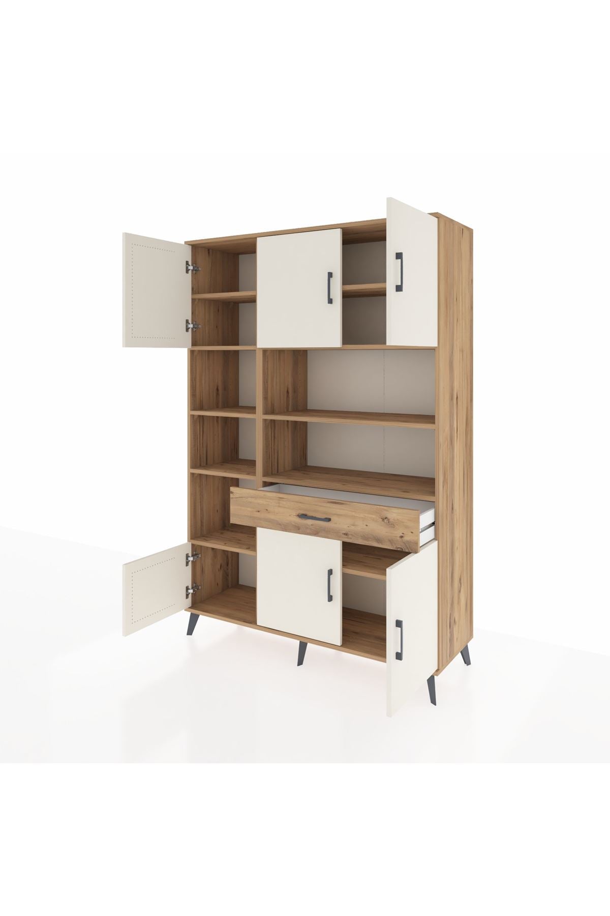 Hyperion Dolap 10 Raflı Tek Çekmeceli 6 Kapaklı 132x44x195 Çam-Aytaşı/Çam