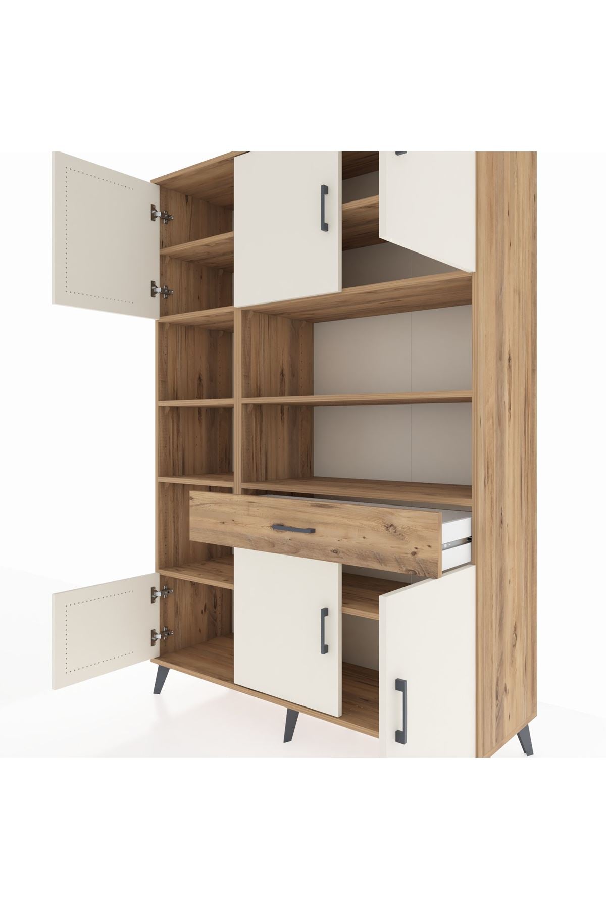 Hyperion Dolap 10 Raflı Tek Çekmeceli 6 Kapaklı 132x44x195 Çam-Aytaşı/Çam