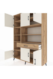 Hyperion Dolap 10 Raflı Tek Çekmeceli 6 Kapaklı 132x44x195 Çam-Aytaşı/Çam