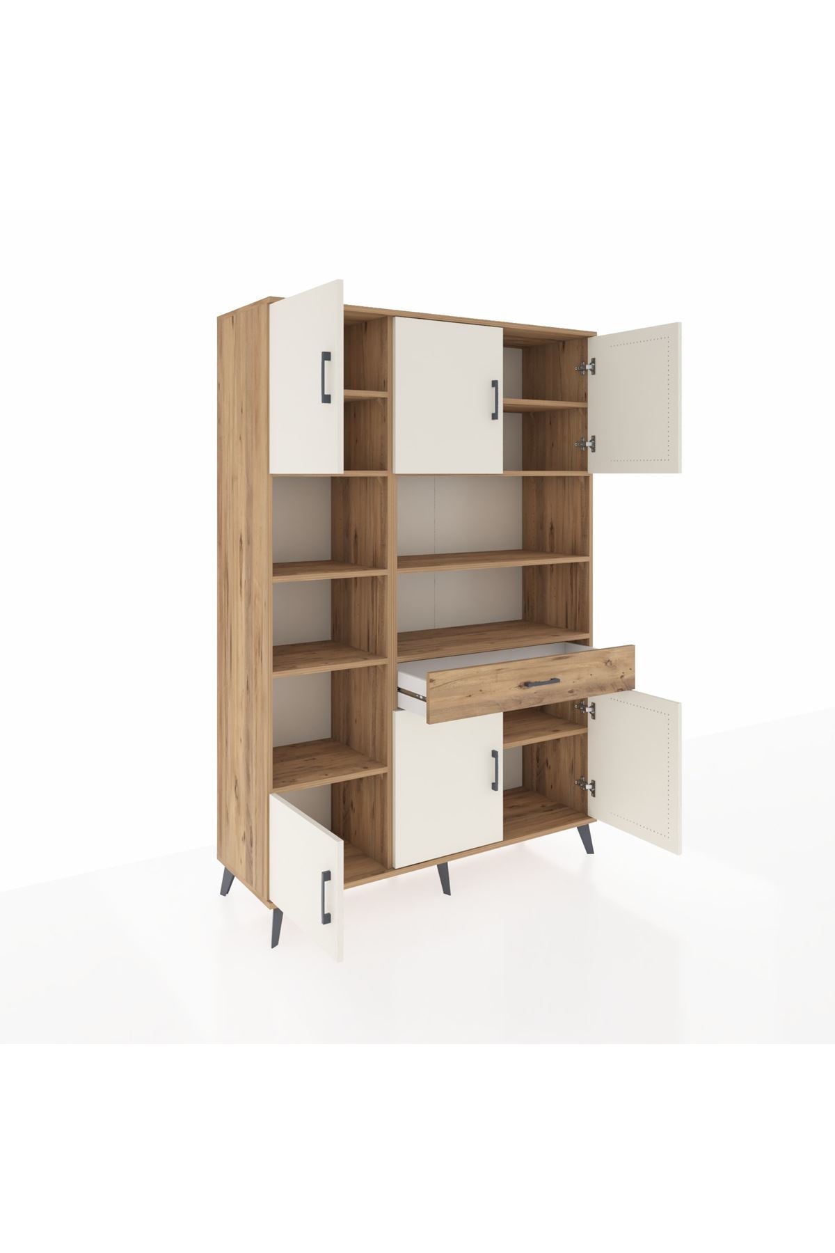 Hyperion Dolap 10 Raflı Tek Çekmeceli 6 Kapaklı 132x44x195 Çam-Aytaşı/Çam