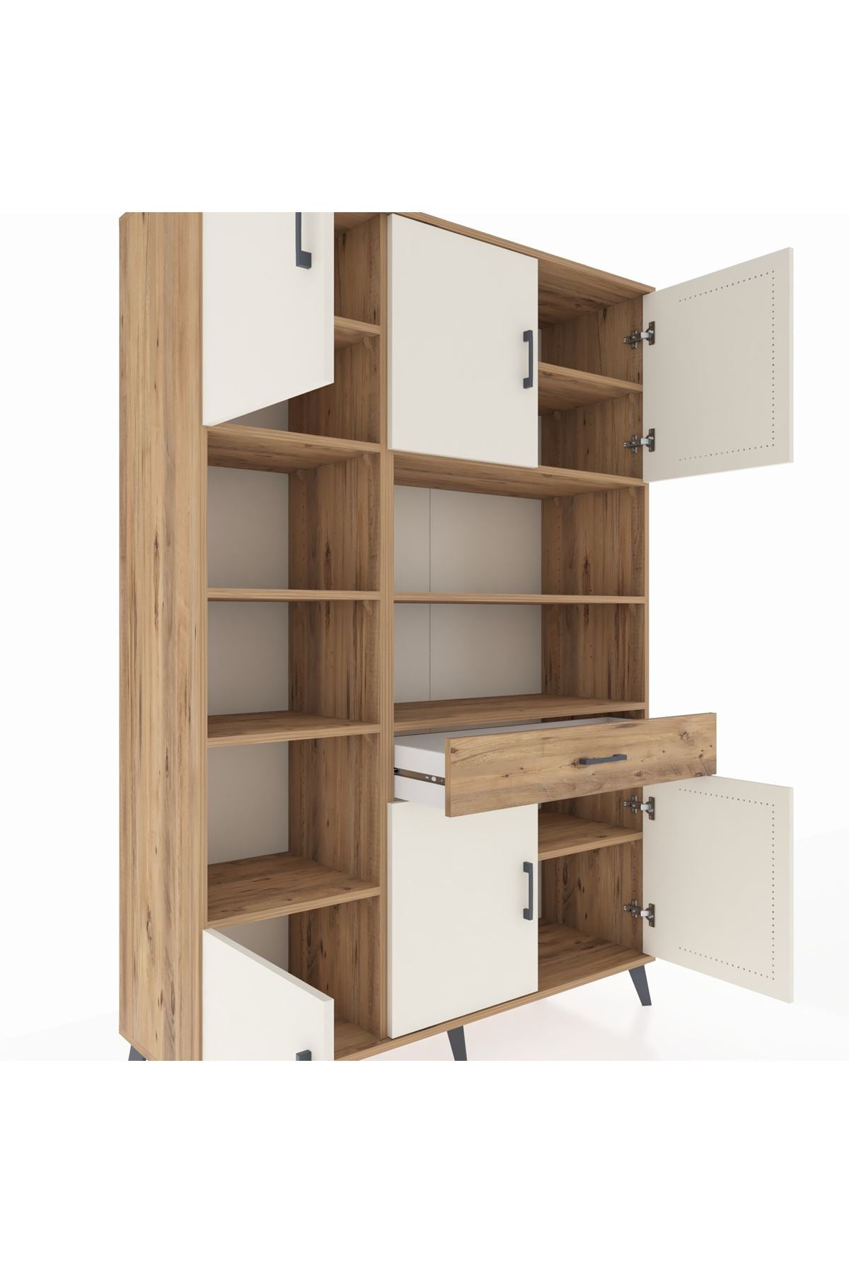 Hyperion Dolap 10 Raflı Tek Çekmeceli 6 Kapaklı 132x44x195 Çam-Aytaşı/Çam