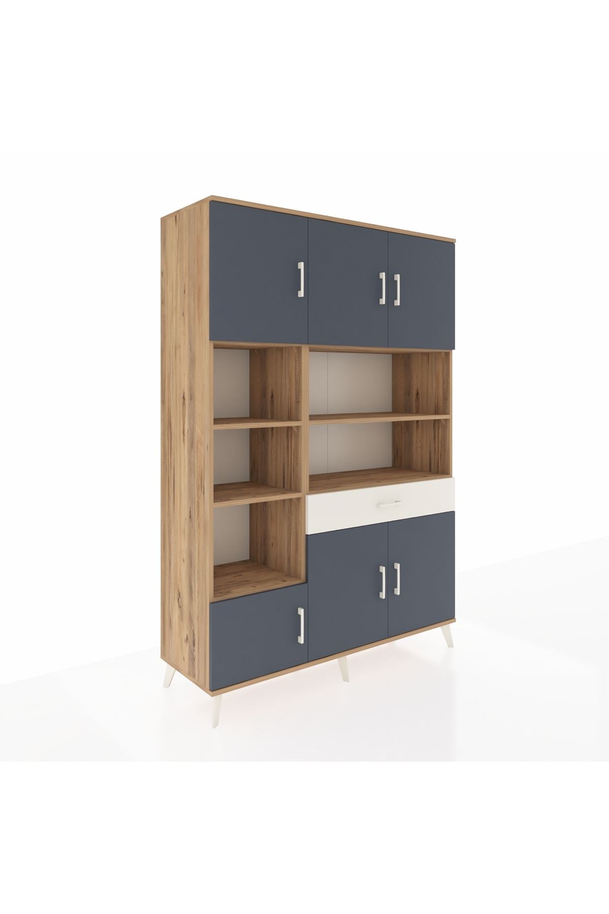 Hyperion Dolap 10 Raflı Tek Çekmeceli 6 Kapaklı 132x44x195 Çam-Antrasit/Aytaşı