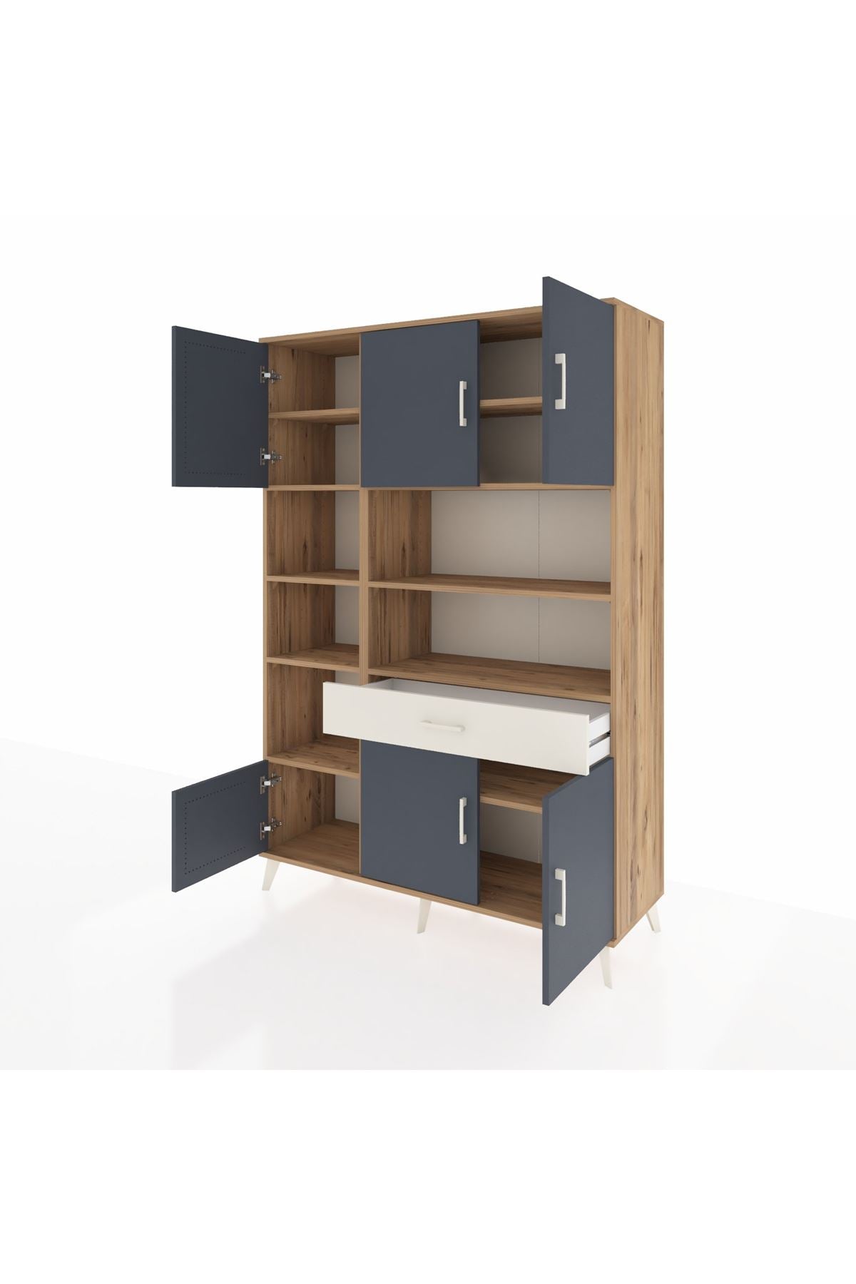 Hyperion Dolap 10 Raflı Tek Çekmeceli 6 Kapaklı 132x44x195 Çam-Antrasit/Aytaşı