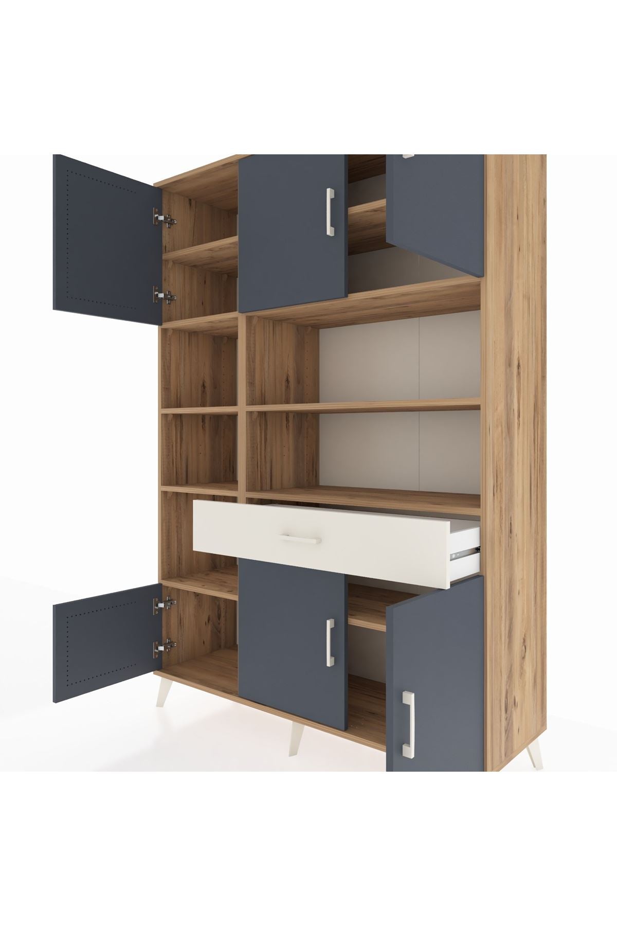 Hyperion Dolap 10 Raflı Tek Çekmeceli 6 Kapaklı 132x44x195 Çam-Antrasit/Aytaşı