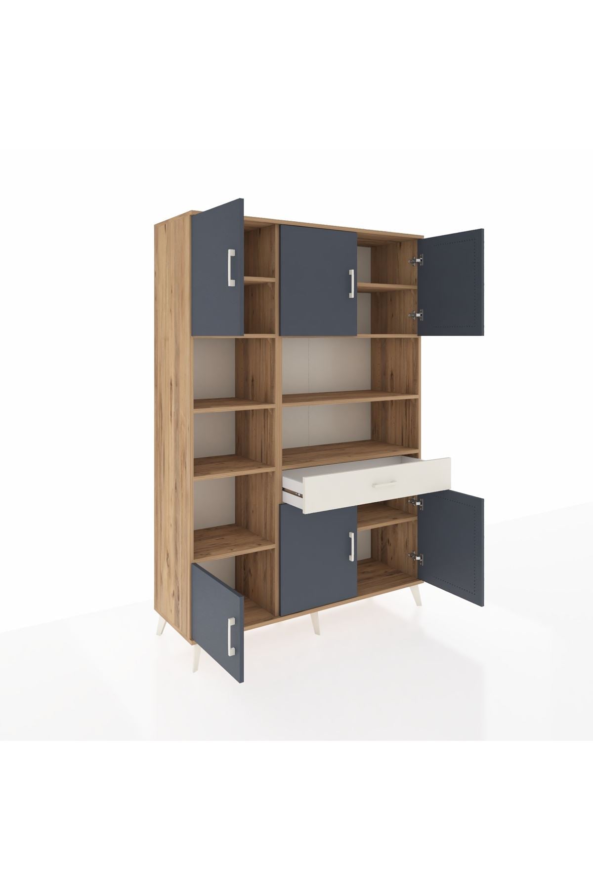 Hyperion Dolap 10 Raflı Tek Çekmeceli 6 Kapaklı 132x44x195 Çam-Antrasit/Aytaşı