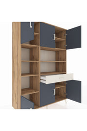 Hyperion Dolap 10 Raflı Tek Çekmeceli 6 Kapaklı 132x44x195 Çam-Antrasit/Aytaşı