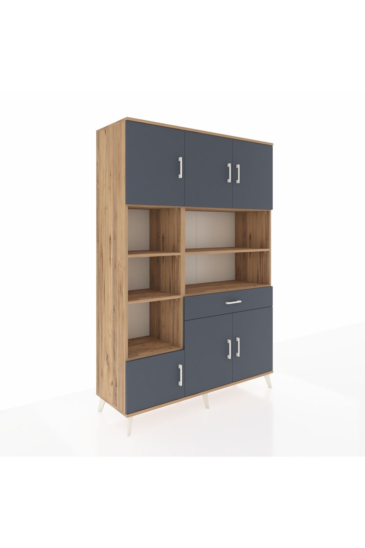 Hyperion Dolap 10 Raflı Tek Çekmeceli 6 Kapaklı 132x44x195 Çam-Antrasit/Antrasit