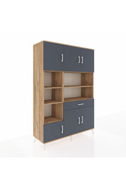 Hyperion Dolap 10 Raflı Tek Çekmeceli 6 Kapaklı 132x44x195 Çam-Antrasit/Antrasit