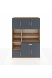 Hyperion Dolap 10 Raflı Tek Çekmeceli 6 Kapaklı 132x44x195 Çam-Antrasit/Antrasit