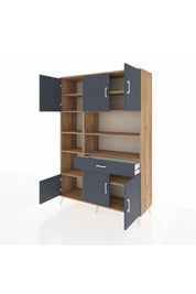 Hyperion Dolap 10 Raflı Tek Çekmeceli 6 Kapaklı 132x44x195 Çam-Antrasit/Antrasit