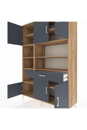 Hyperion Dolap 10 Raflı Tek Çekmeceli 6 Kapaklı 132x44x195 Çam-Antrasit/Antrasit