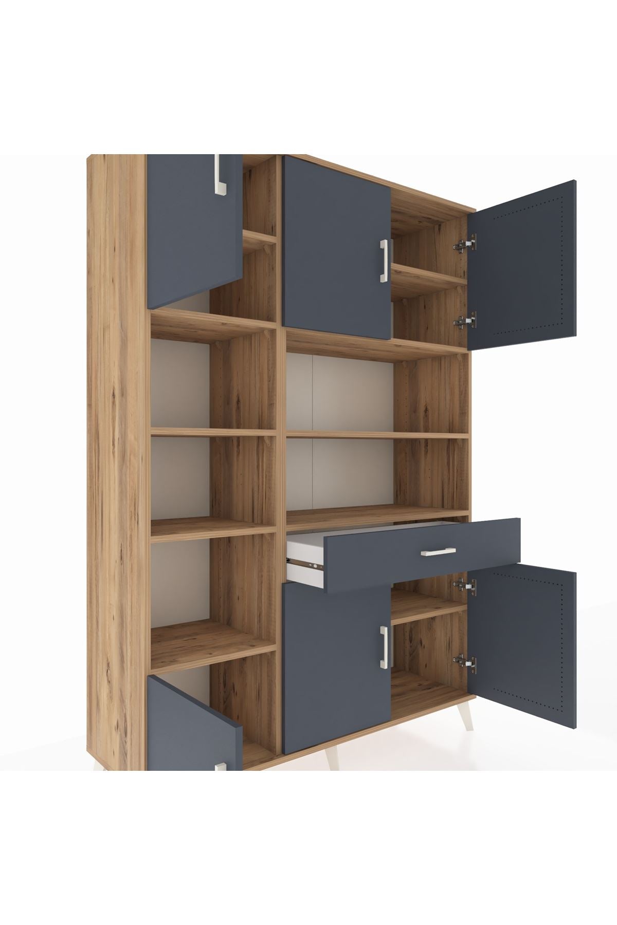 Hyperion Dolap 10 Raflı Tek Çekmeceli 6 Kapaklı 132x44x195 Çam-Antrasit/Antrasit