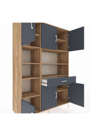 Hyperion Dolap 10 Raflı Tek Çekmeceli 6 Kapaklı 132x44x195 Çam-Antrasit/Antrasit