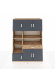 Hyperion Dolap 10 Raflı Tek Çekmeceli 6 Kapaklı 132x44x195 Çam-Antrasit/Çam