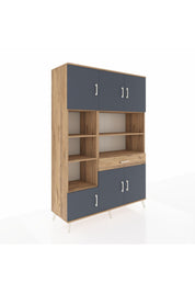 Hyperion Dolap 10 Raflı Tek Çekmeceli 6 Kapaklı 132x44x195 Çam-Antrasit/Çam