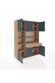 Hyperion Dolap 10 Raflı Tek Çekmeceli 6 Kapaklı 132x44x195 Çam-Antrasit/Çam