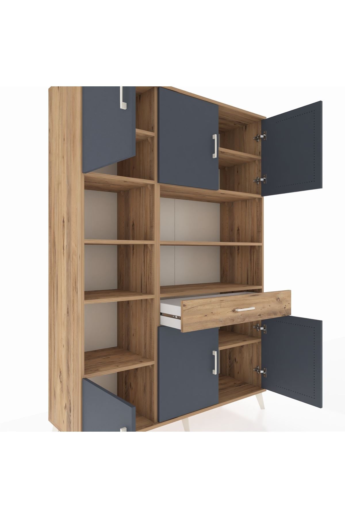 Hyperion Dolap 10 Raflı Tek Çekmeceli 6 Kapaklı 132x44x195 Çam-Antrasit/Çam