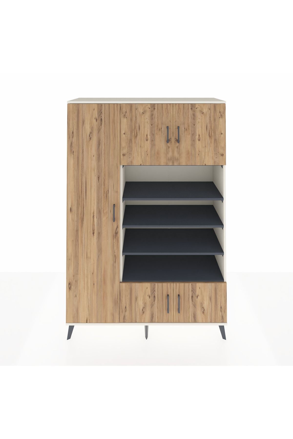 Hyperion Dolap 10 Raflı 5 Kapaklı 132x44x195 Aytaşı-Çam/Antrasit