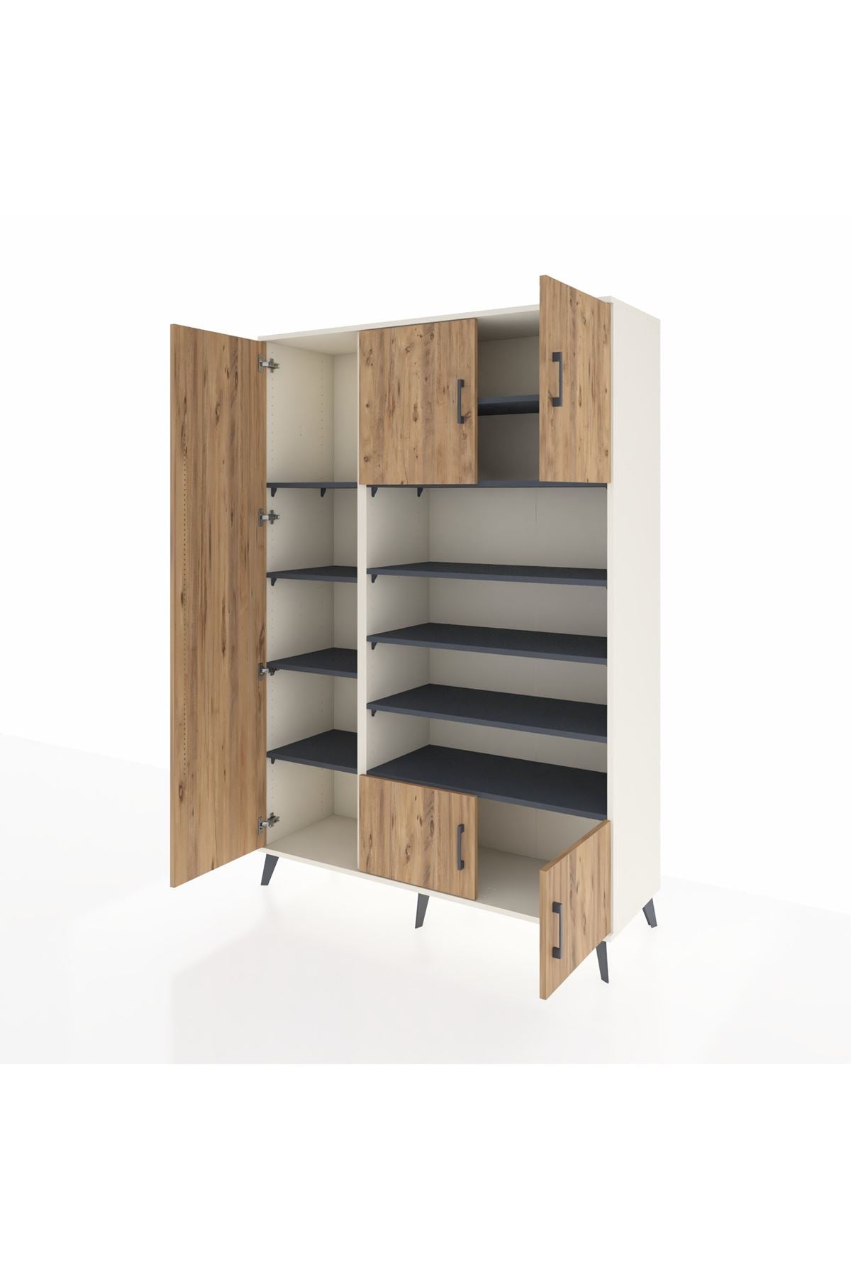 Hyperion Dolap 10 Raflı 5 Kapaklı 132x44x195 Aytaşı-Çam/Antrasit