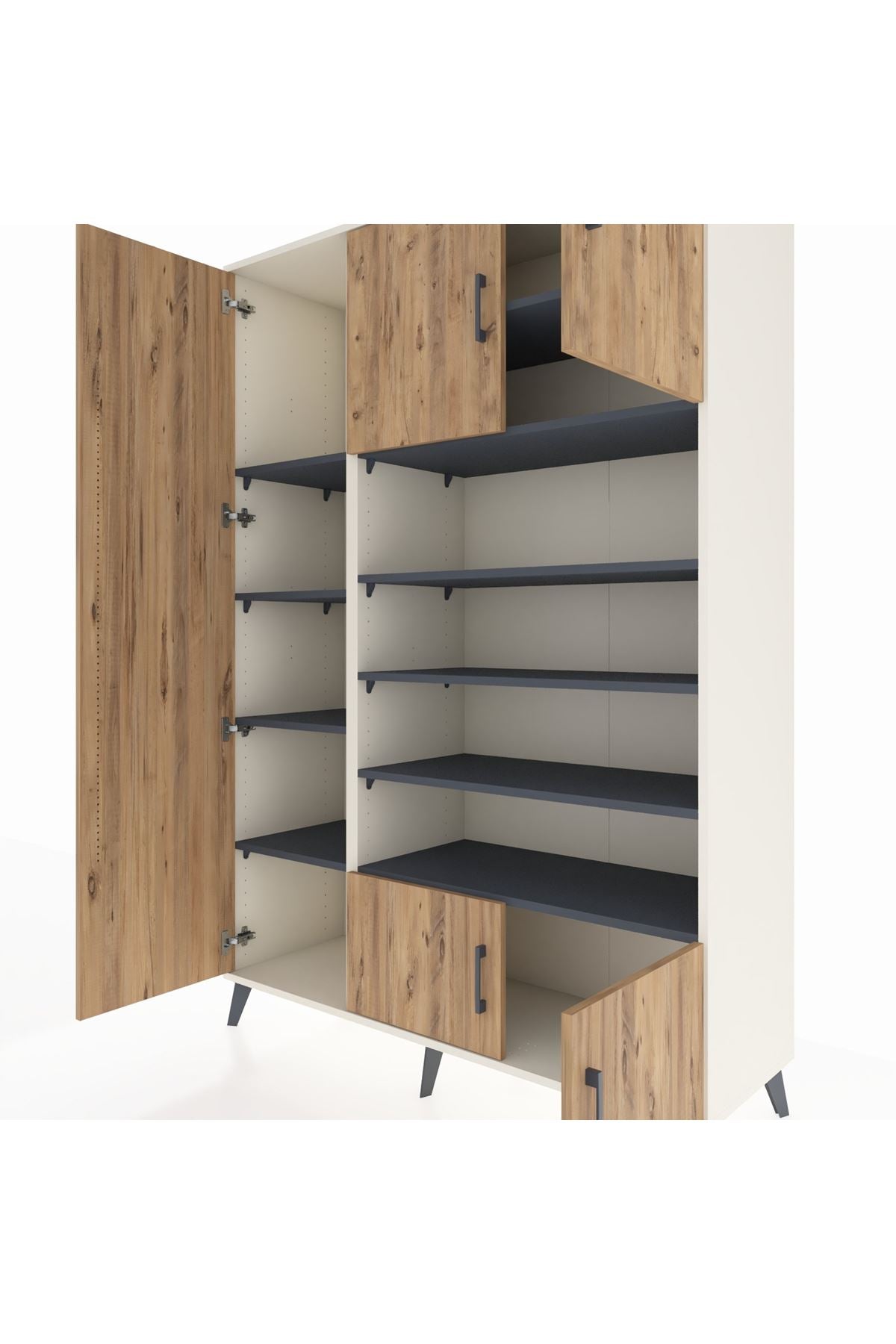 Hyperion Dolap 10 Raflı 5 Kapaklı 132x44x195 Aytaşı-Çam/Antrasit