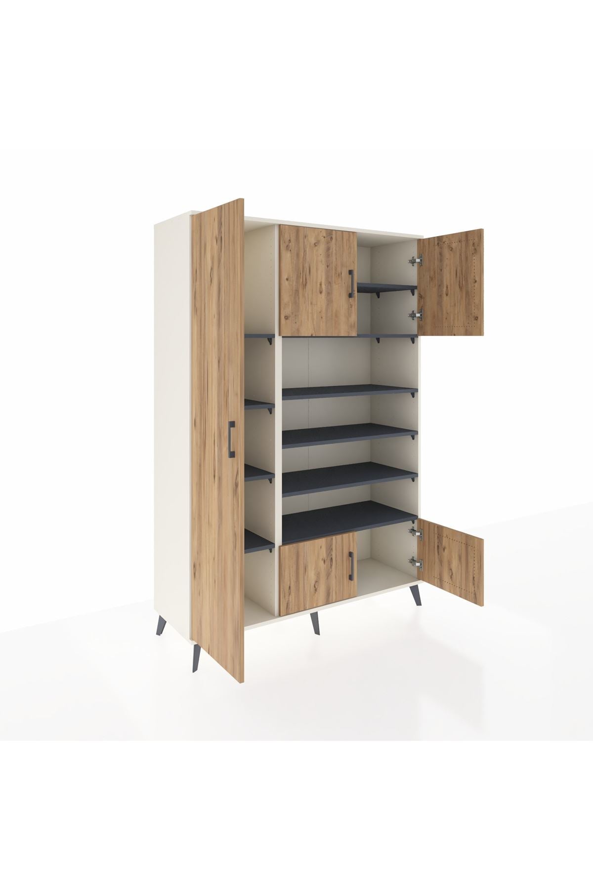 Hyperion Dolap 10 Raflı 5 Kapaklı 132x44x195 Aytaşı-Çam/Antrasit