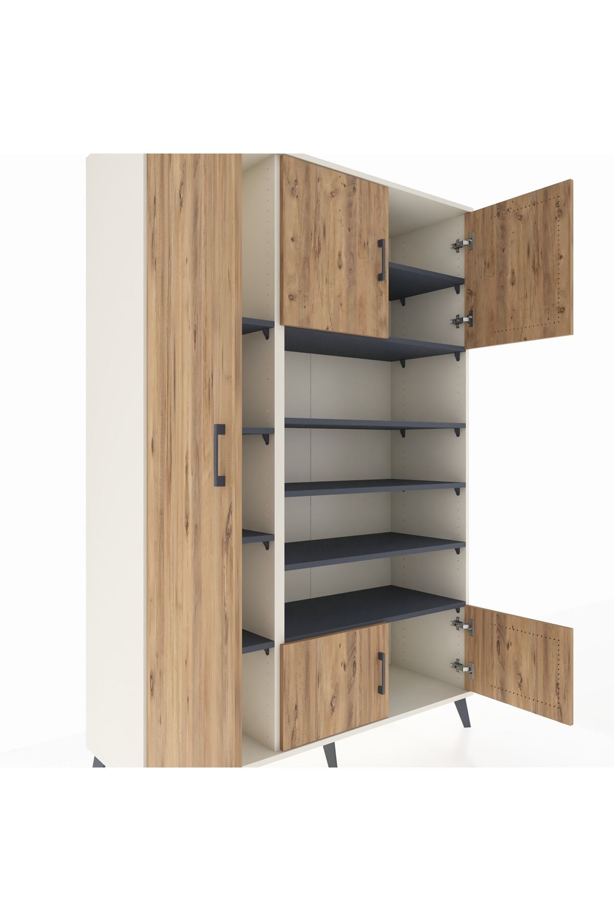 Hyperion Dolap 10 Raflı 5 Kapaklı 132x44x195 Aytaşı-Çam/Antrasit