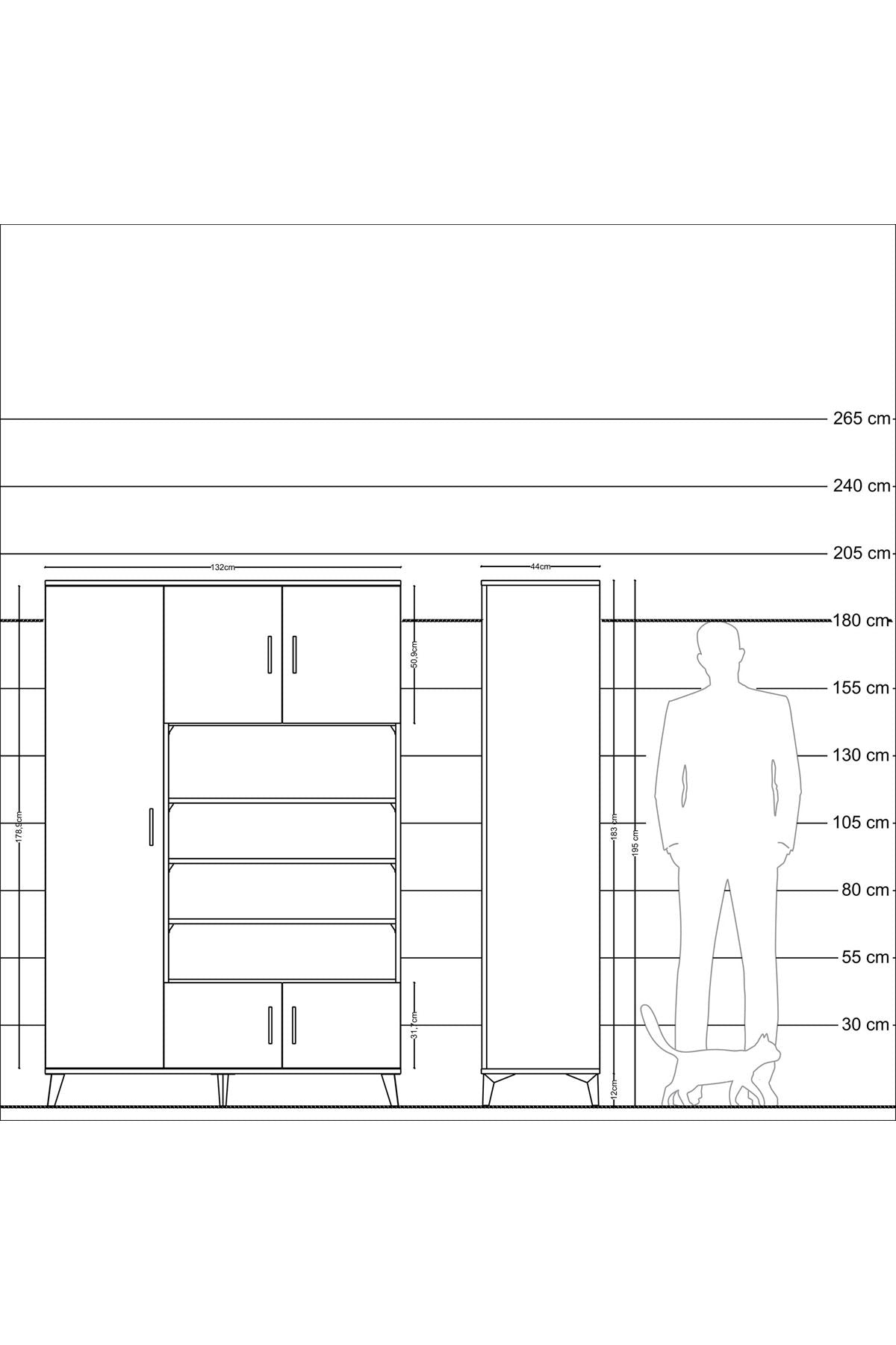 Hyperion Dolap 10 Raflı 5 Kapaklı 132x44x195 Aytaşı-Aytaşı/Çam