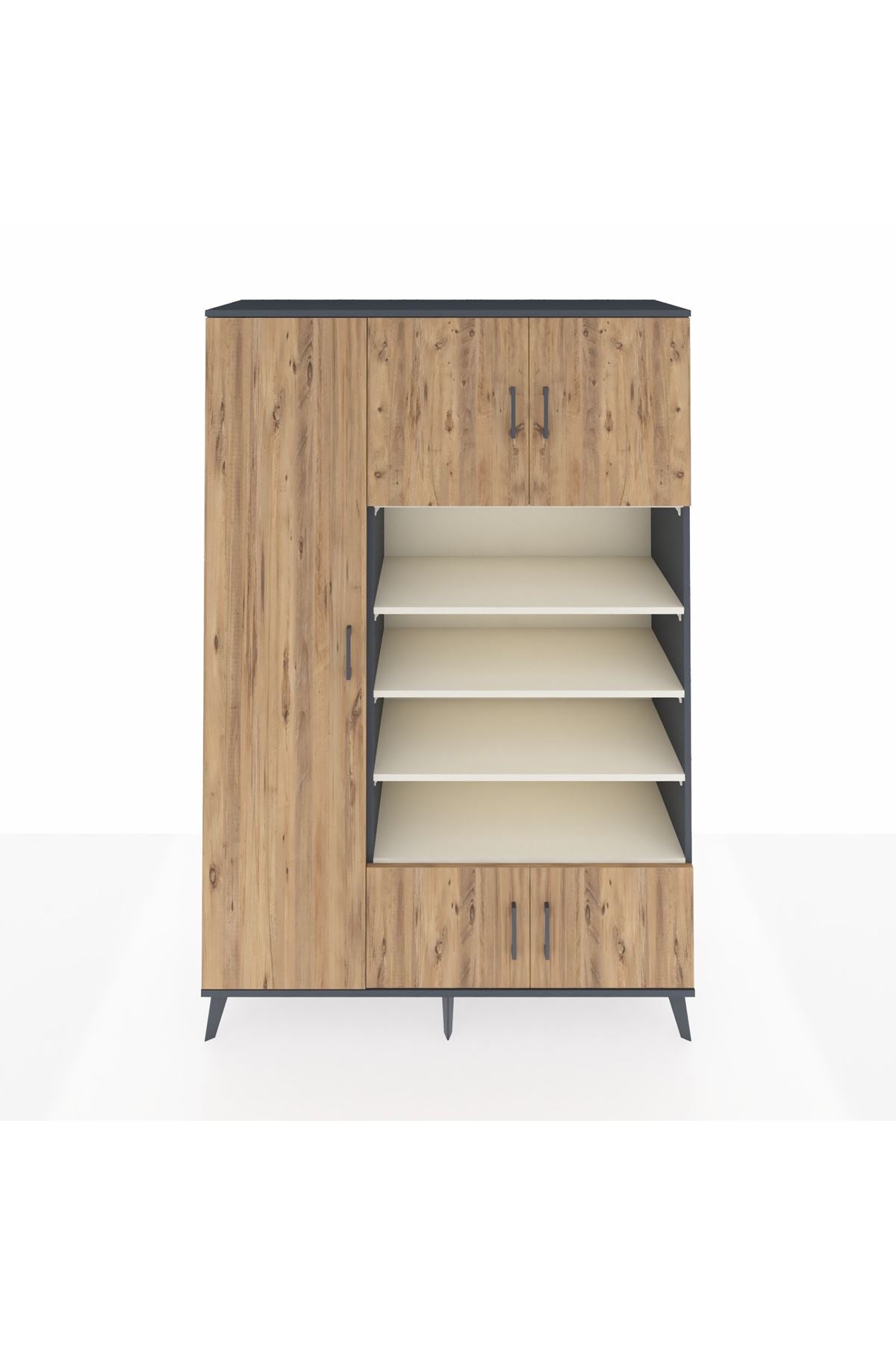 Hyperion Dolap 10 Raflı 5 Kapaklı 132x44x195 Antrasit-Çam/Aytaşı