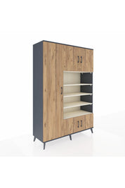 Hyperion Dolap 10 Raflı 5 Kapaklı 132x44x195 Antrasit-Çam/Aytaşı