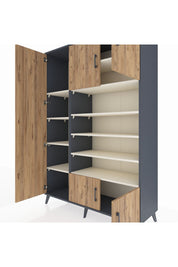 Hyperion Dolap 10 Raflı 5 Kapaklı 132x44x195 Antrasit-Çam/Aytaşı