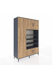 Hyperion Dolap 10 Raflı 5 Kapaklı 132x44x195 Antrasit-Çam/Antrasit