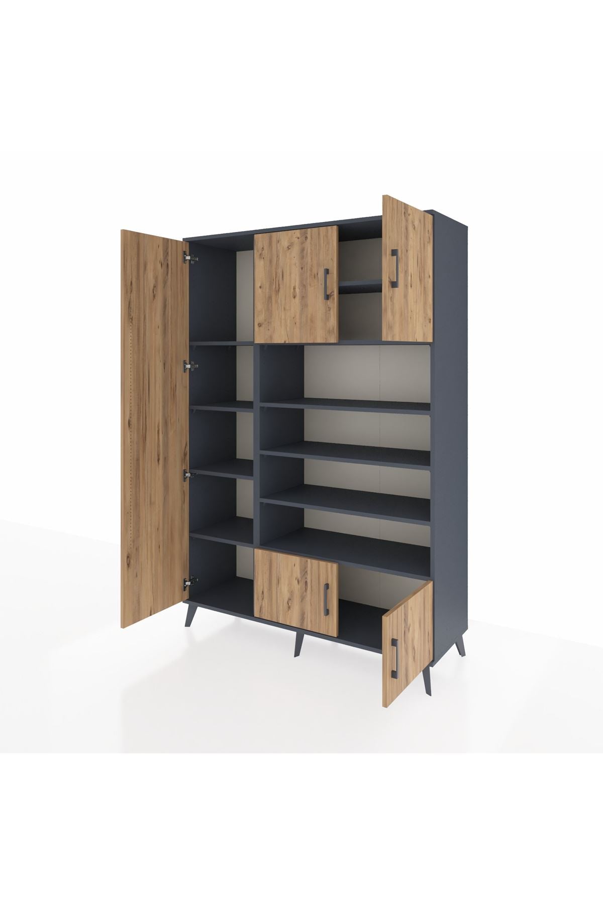 Hyperion Dolap 10 Raflı 5 Kapaklı 132x44x195 Antrasit-Çam/Antrasit