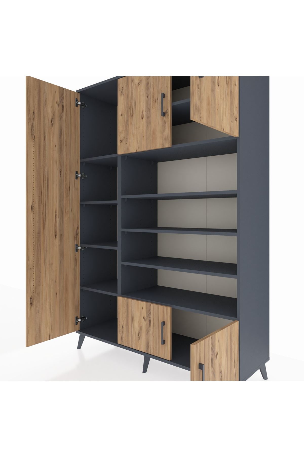 Hyperion Dolap 10 Raflı 5 Kapaklı 132x44x195 Antrasit-Çam/Antrasit