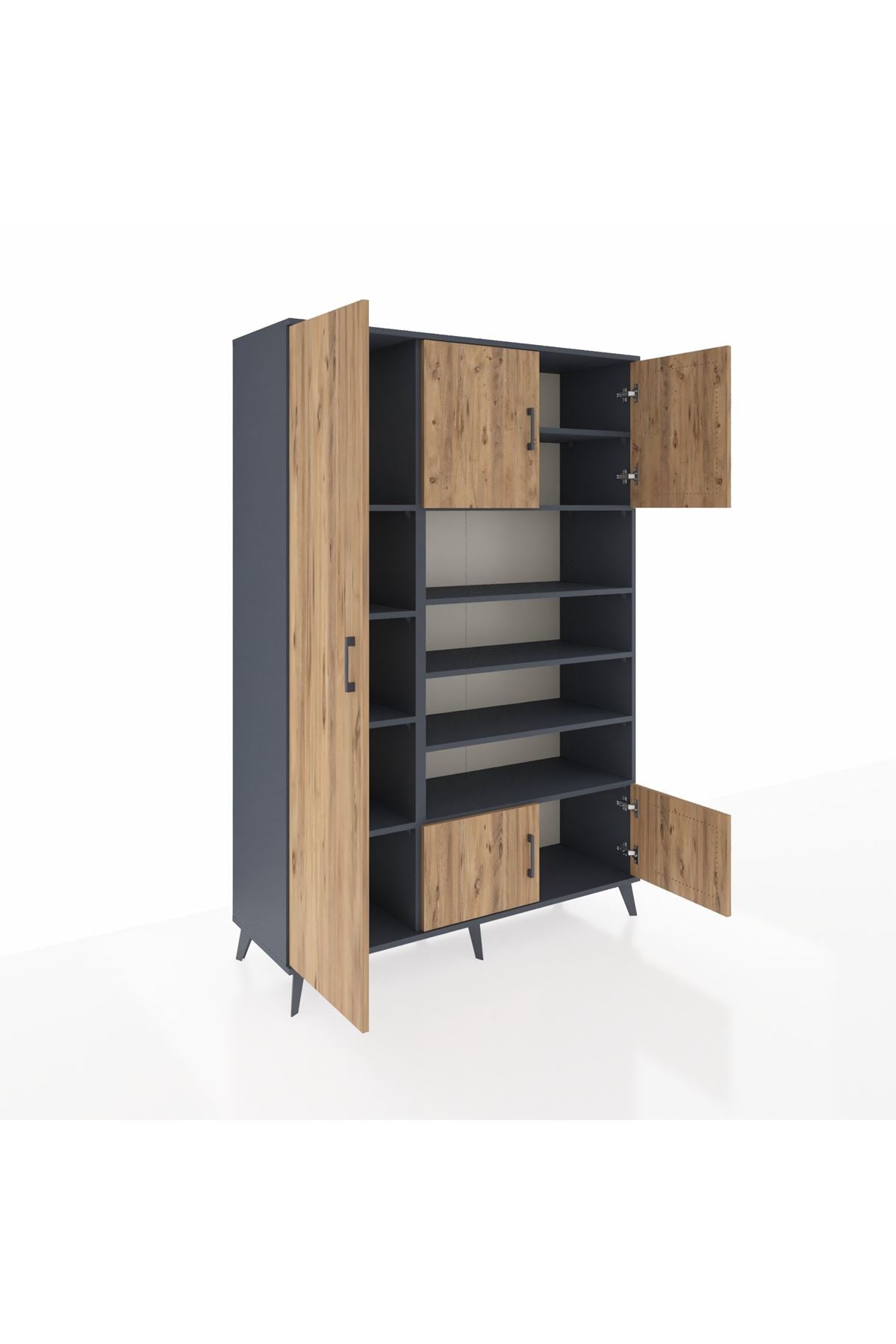 Hyperion Dolap 10 Raflı 5 Kapaklı 132x44x195 Antrasit-Çam/Antrasit