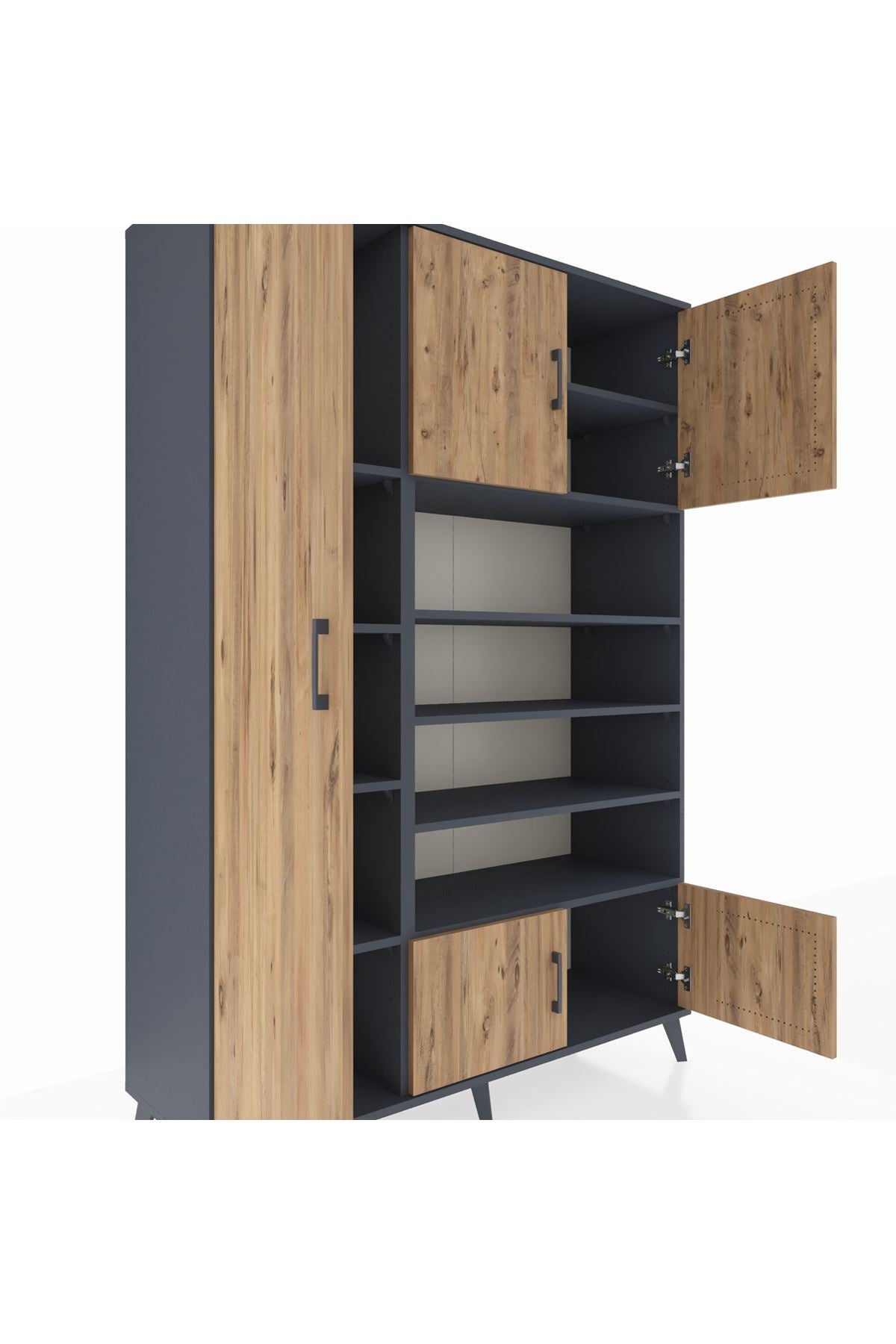 Hyperion Dolap 10 Raflı 5 Kapaklı 132x44x195 Antrasit-Çam/Antrasit