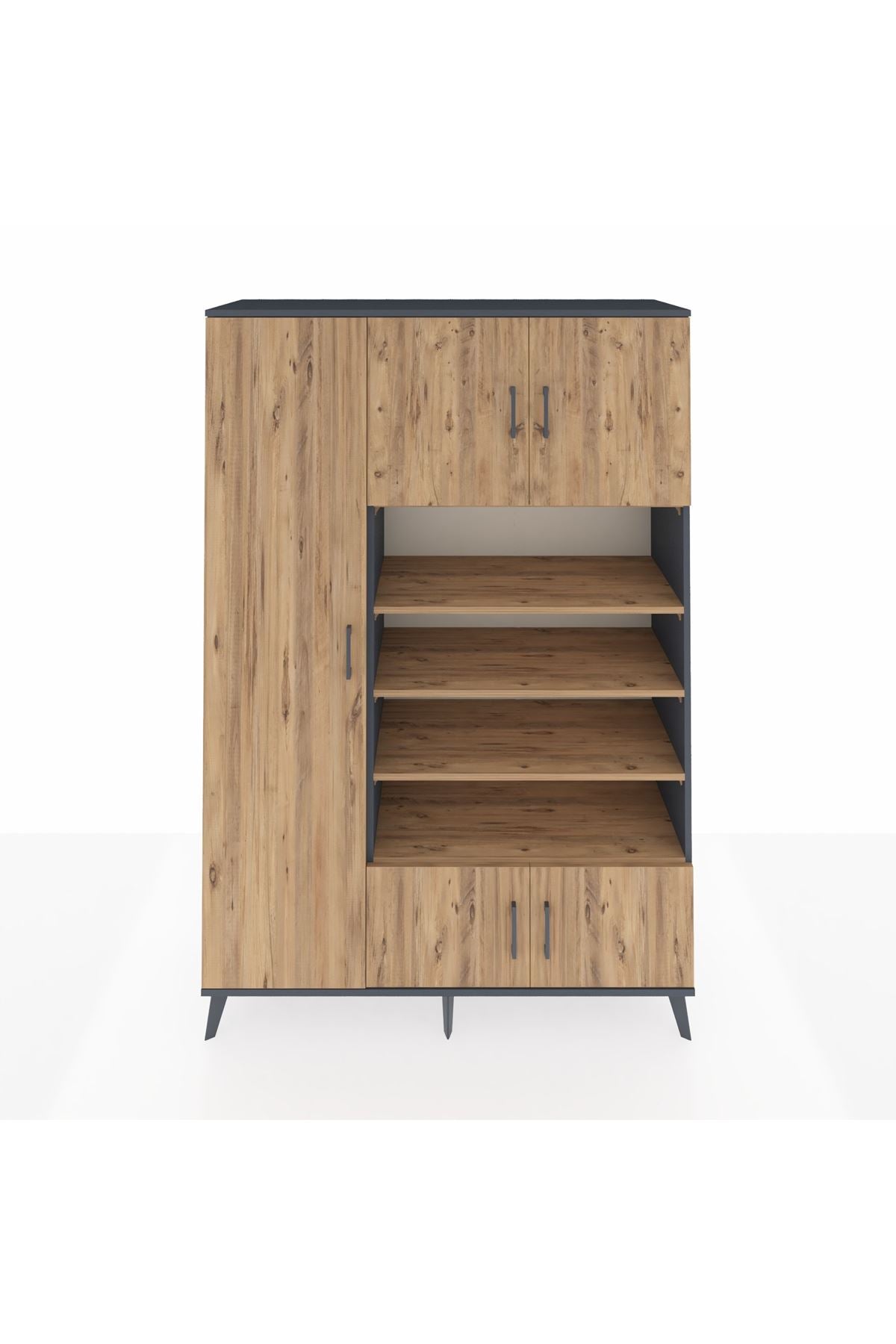 Hyperion Dolap 10 Raflı 5 Kapaklı 132x44x195 Antrasit-Çam/Çam