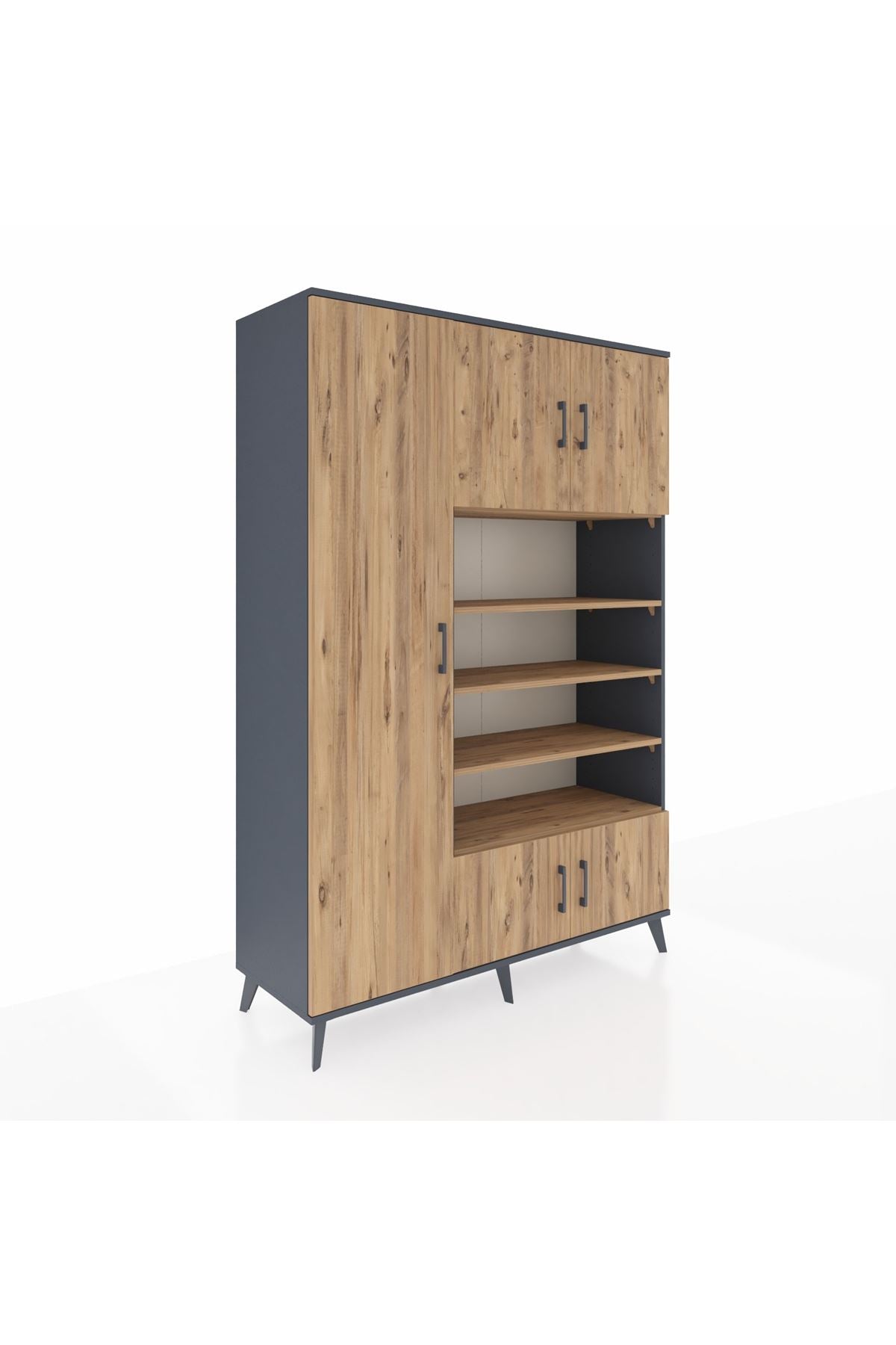 Hyperion Dolap 10 Raflı 5 Kapaklı 132x44x195 Antrasit-Çam/Çam