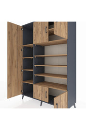 Hyperion Dolap 10 Raflı 5 Kapaklı 132x44x195 Antrasit-Çam/Çam