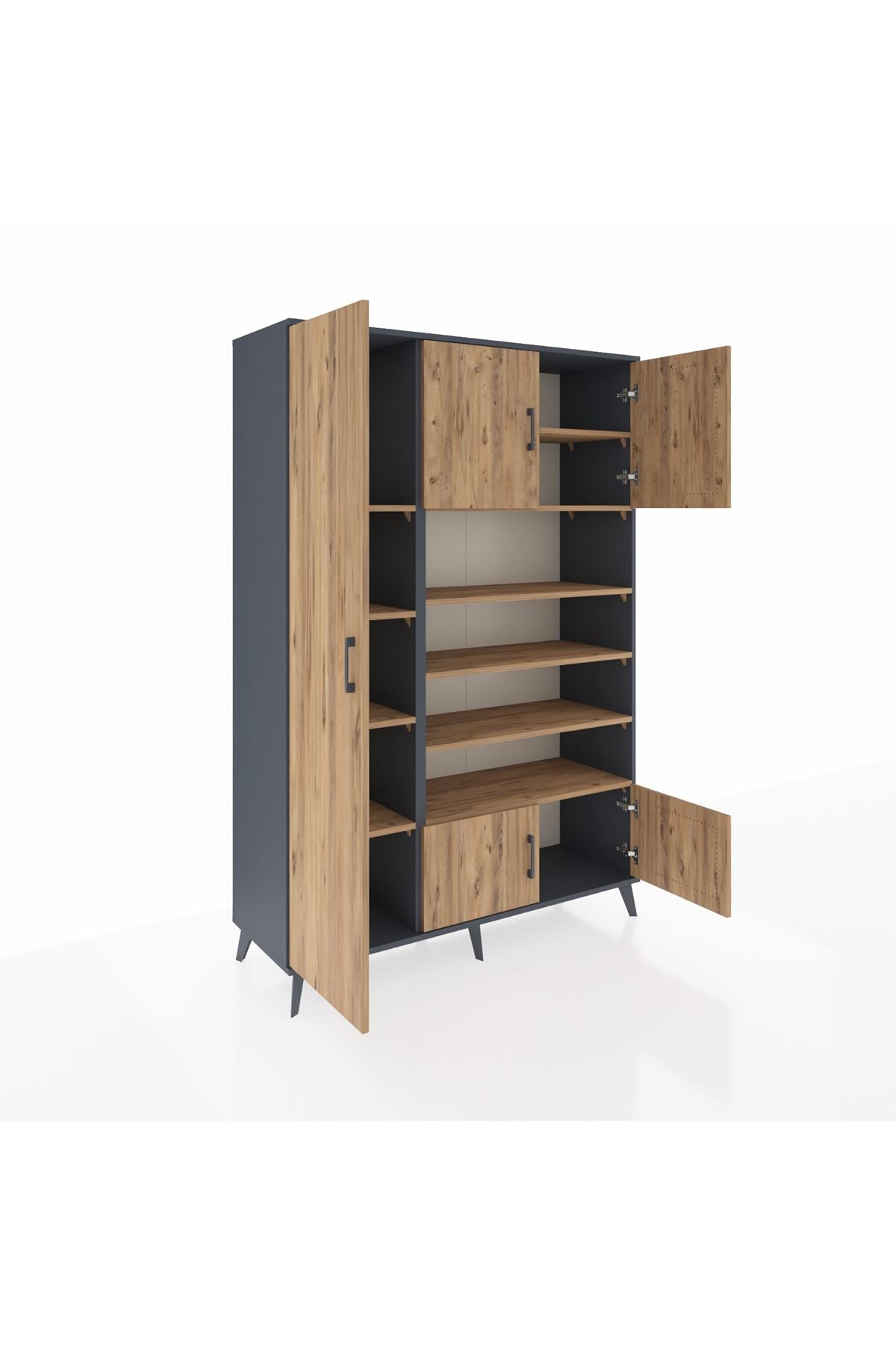 Hyperion Dolap 10 Raflı 5 Kapaklı 132x44x195 Antrasit-Çam/Çam