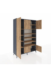 Hyperion Dolap 10 Raflı 5 Kapaklı 132x44x195 Antrasit-Çam/Çam