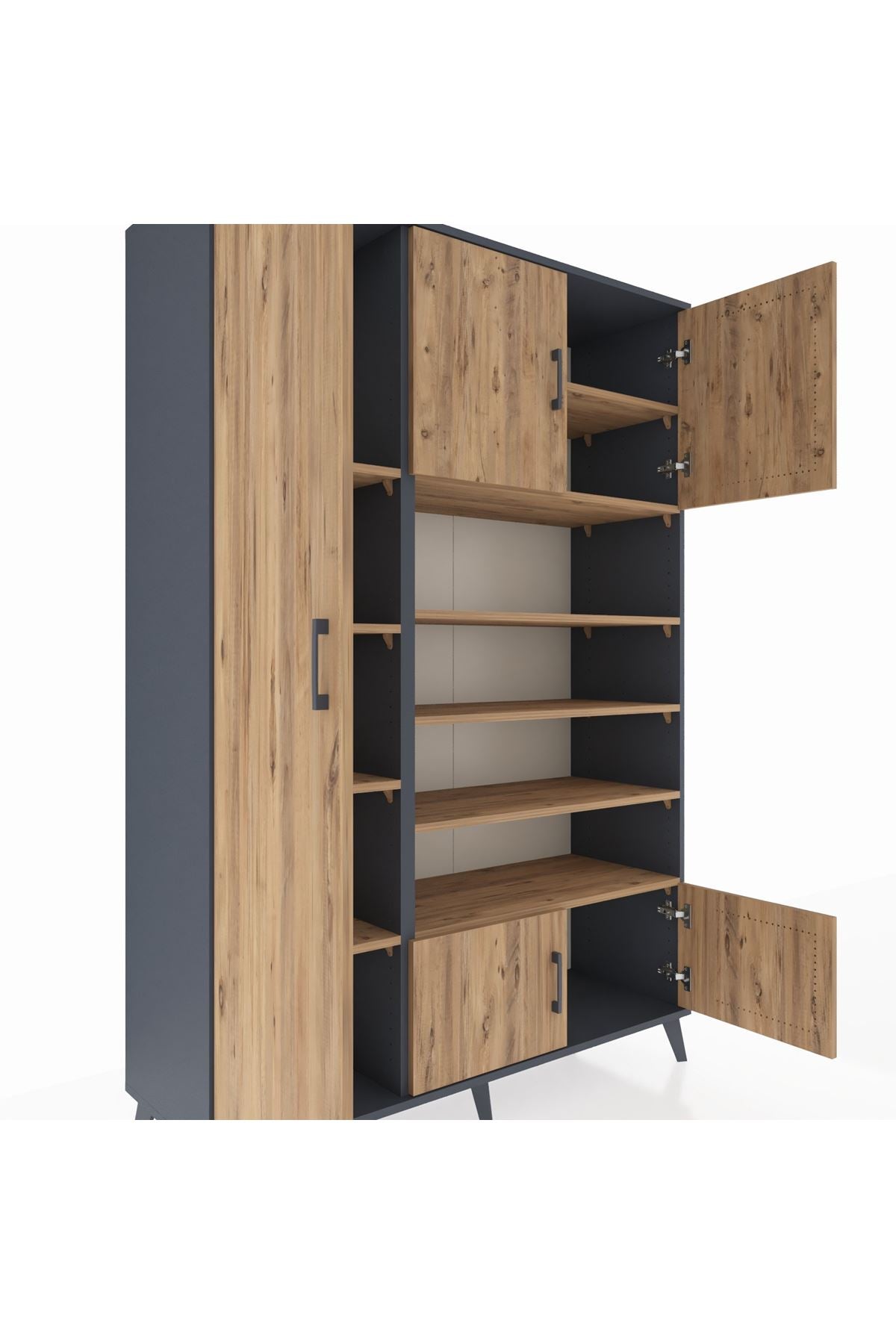 Hyperion Dolap 10 Raflı 5 Kapaklı 132x44x195 Antrasit-Çam/Çam