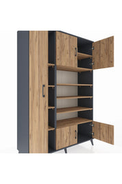 Hyperion Dolap 10 Raflı 5 Kapaklı 132x44x195 Antrasit-Çam/Çam