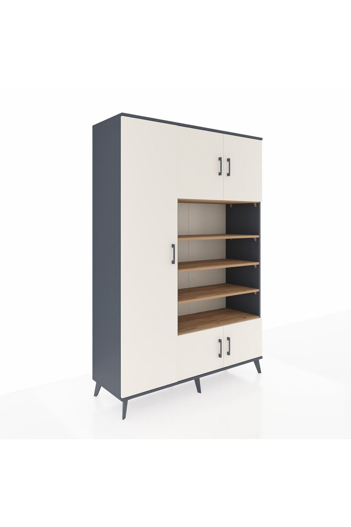 Hyperion Dolap 10 Raflı 5 Kapaklı 132x44x195 Antrasit-Aytaşı/Çam